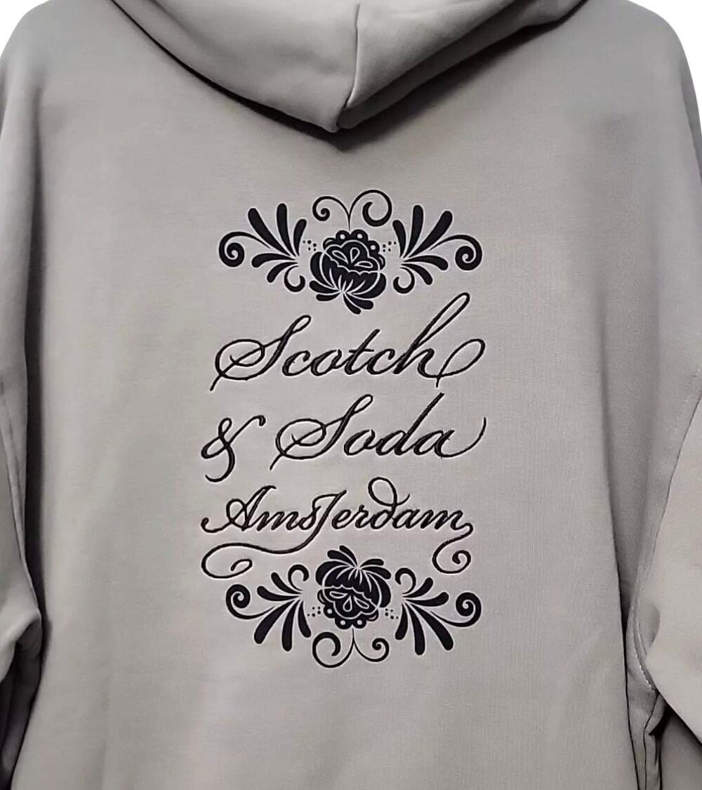 Scotch & Soda Gray Pullover Hoodie Unisex XL Black Embroidered Amsterdam